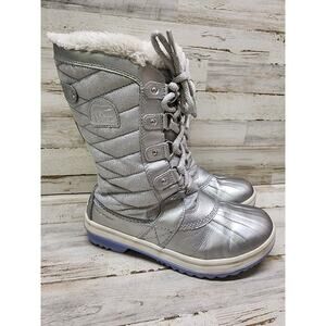 Sorel x Disney Frozen Fur Winter Snow Boots Tofino II Pure Silver Youth Size 6